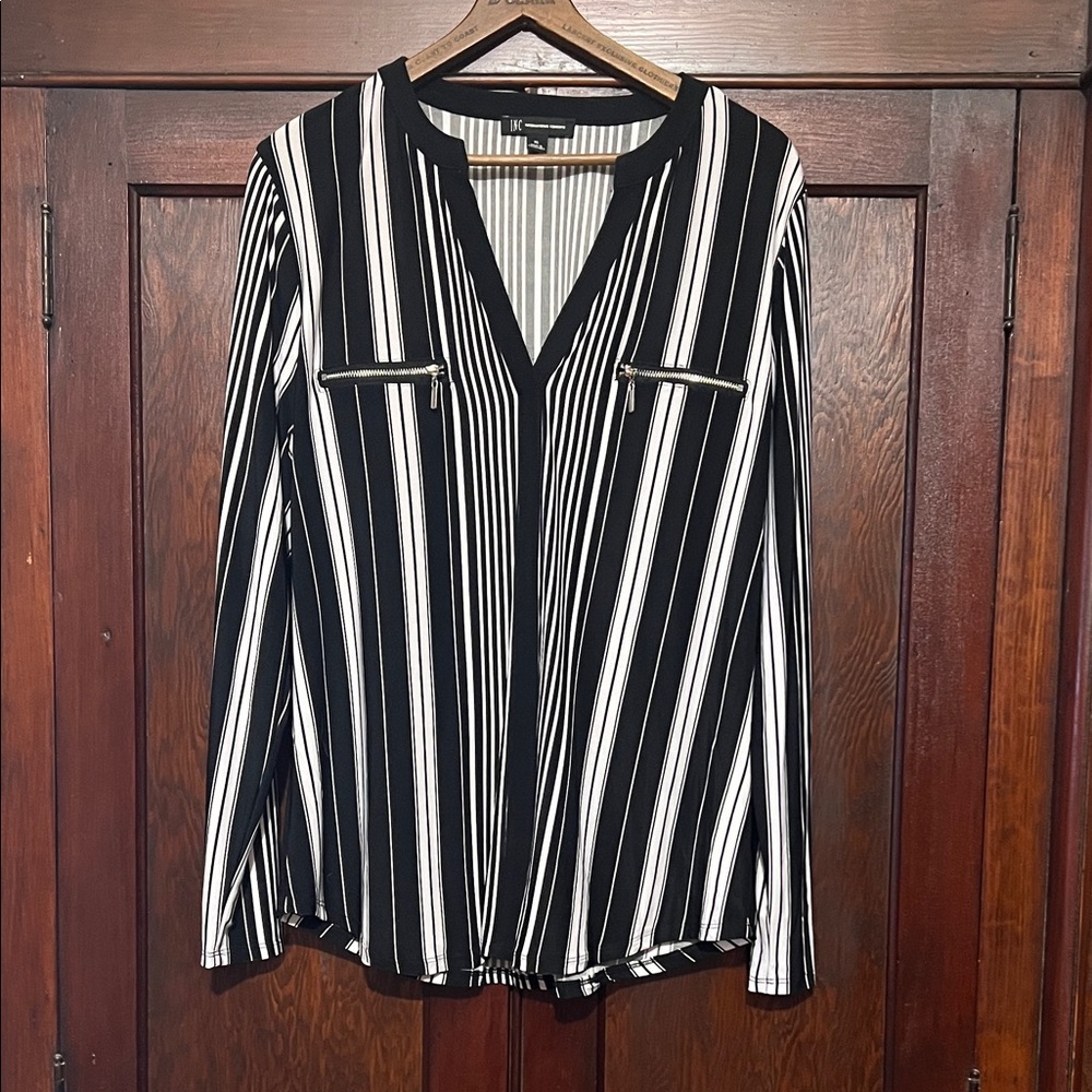 INC International Concepts Black and White Striped Blouse - Picture 1 of 5